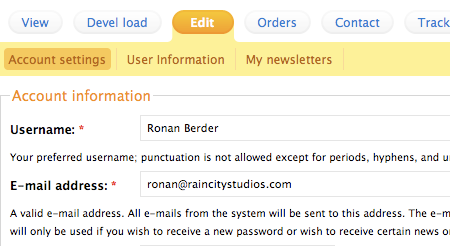 Example of menu styling